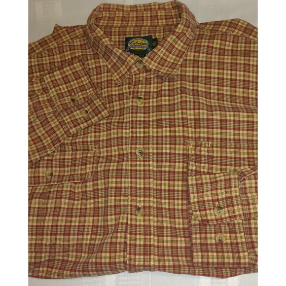 Cabela's Other - Cabela's Plaid Shirt Men's 2XL TALL Mustard Yellow Outdoor Gear Cotton Work Wear